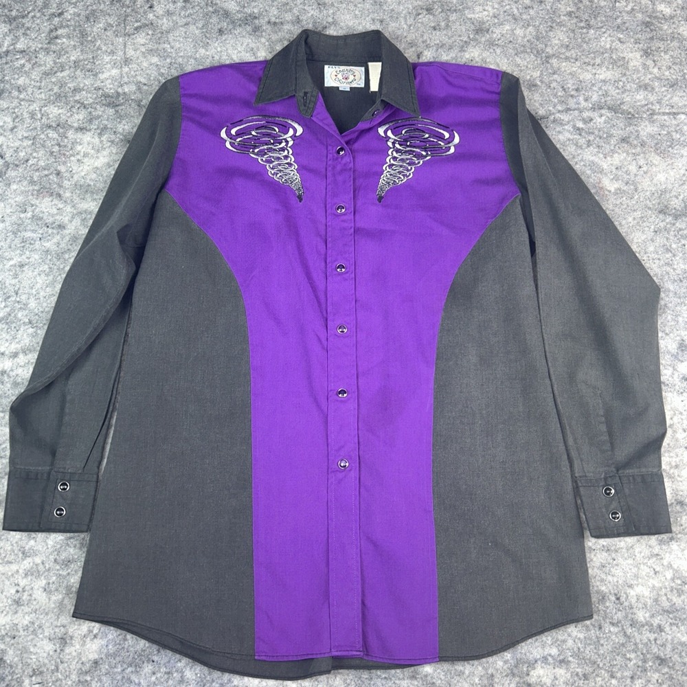 Ely Country Charmers Women's S Purple Black Tornado Pearl Snap Shirt Western